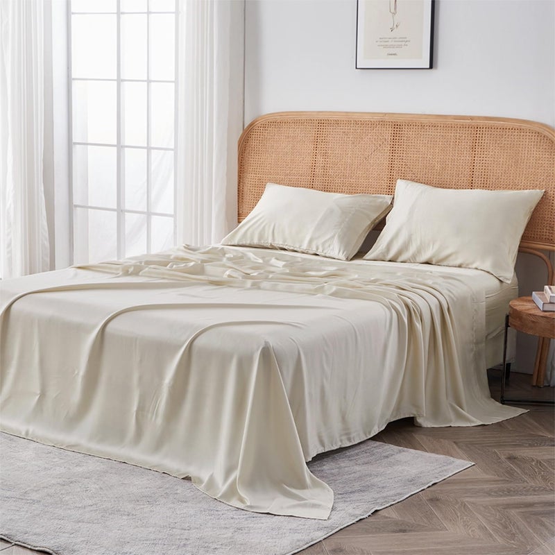 Sijo AiryWeight Tencel Sheet Set, 100% Lyocell Derived from Eucalyptus, Buttery Soft, Architectural Digest Best Cooling Sheets Winner - 3pc - 2 Pillowcases 1 Fitted (Fog, Queen) - Image 1